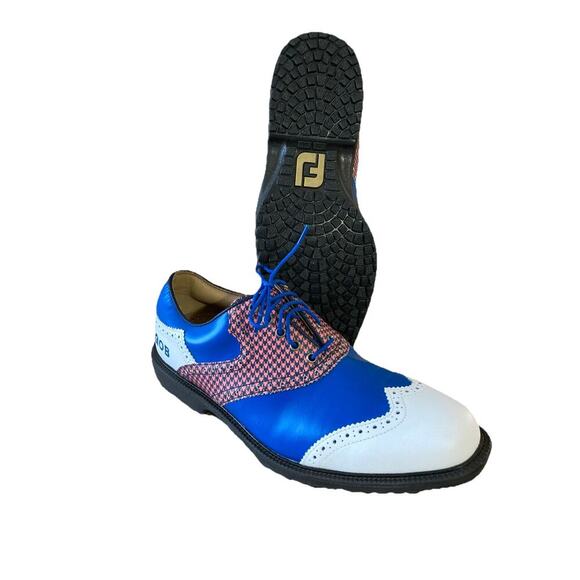 FootJoy Men’s Icon Wingtip Golf Shoes Sz 8.5 GOB New Blue Pink Spike Less rare - Picture 1 of 8